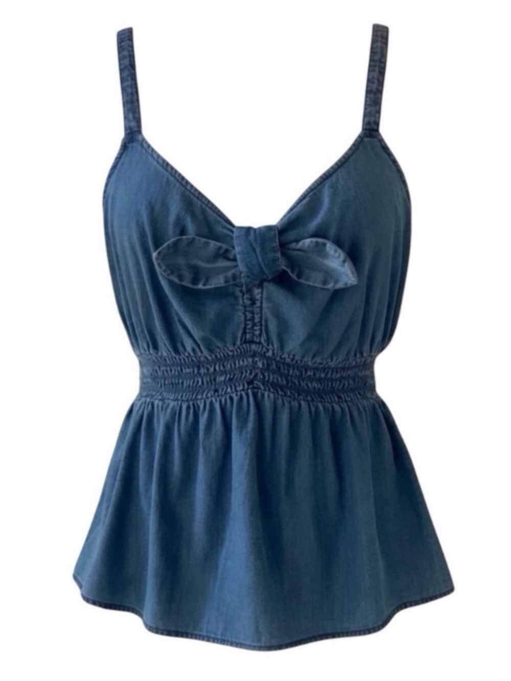 NEW Express Chambray Blue Sleeveless V-Neck Smocked Camisole Top Size Medium